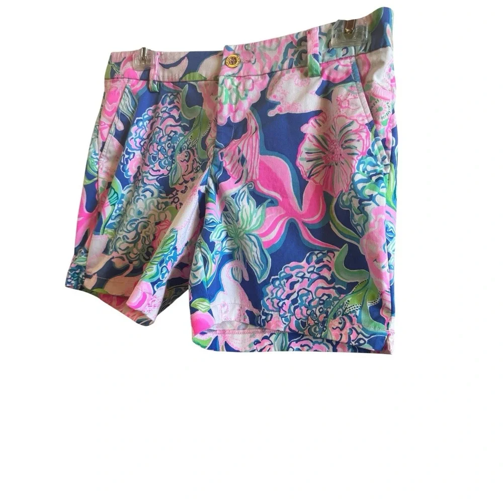 Lilly Pulitzer Jayne Stretch Shorts Size 12 Vibrant Floral Print Pockets Preppy